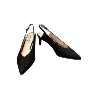 New JON JOSEF Penelope Black Suede Heels Pumps  Size 5.5M MSRP: $175